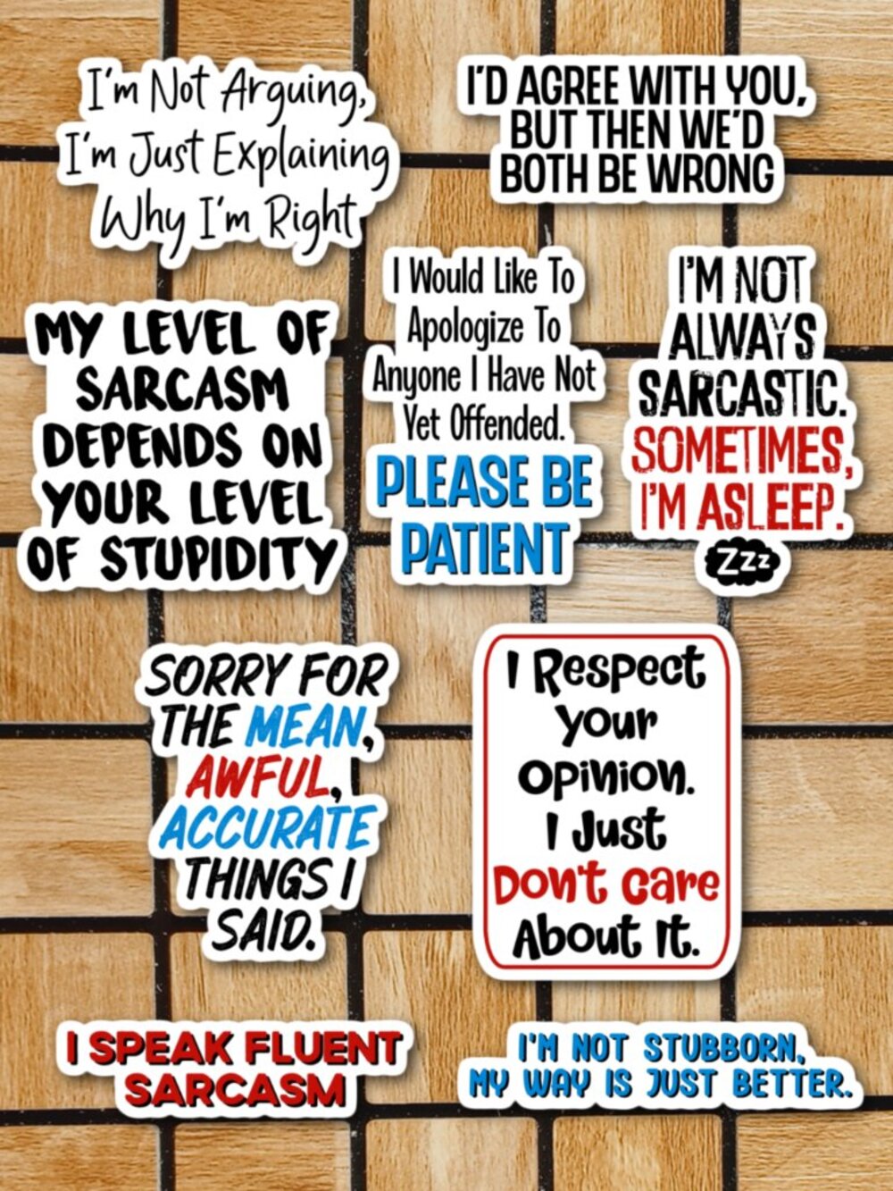 Sarcastic Saying Sticker Pack of 9 Vinyl Stickers Waterproof Die Cut Sticker Set